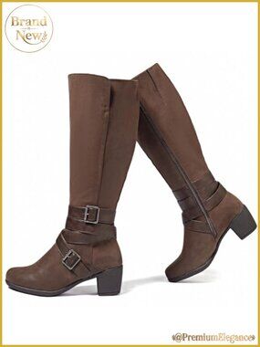 Women's Knee High Heeled Boots Pointed Toe Side Zip Faux Leather